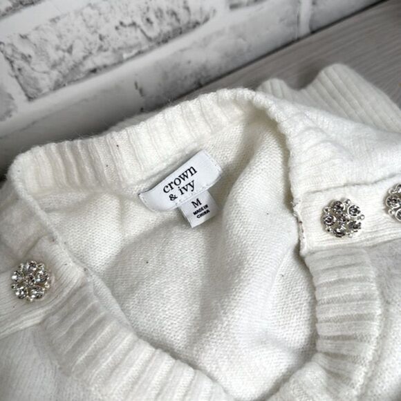 Crown & Ivy Rhinestone Crewneck Sweater Size Medium - Picture 6 of 7